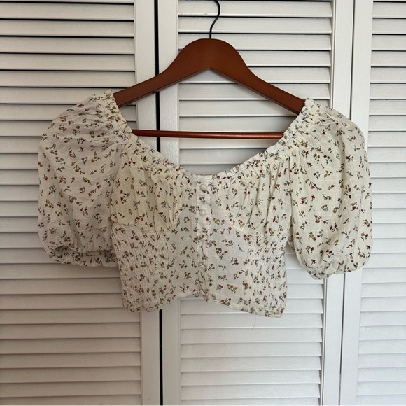 Princess Polly Smocked Floral Puff Sleeve Crop Top Cottagecore Peasant XS - Picture 1 of 9